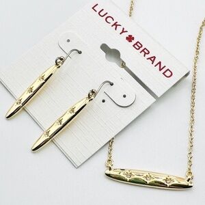 Lucky Brand Set Of Gold Tone Pave Crystal Drop Necklace And Earrings, NWT